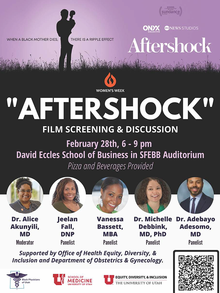Women's week Aftershock flyer, department of obstetrics and gynecology